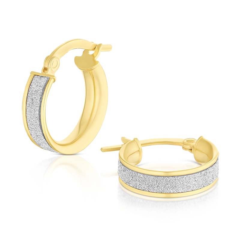 Main Image 1 of 9ct Yellow Gold 10mm Glitter Hoop Earrings