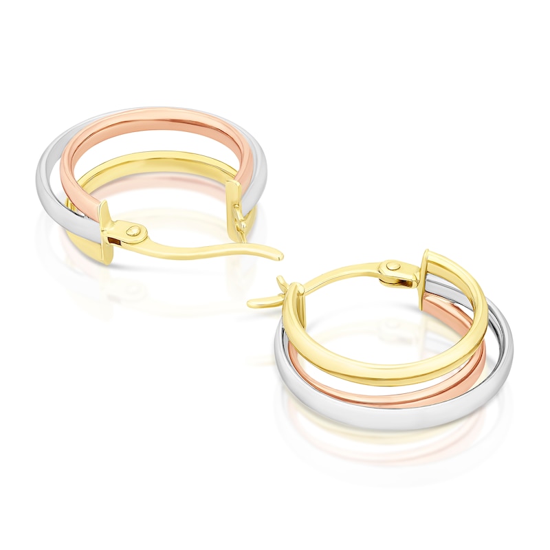 Main Image 2 of 9ct Tri Gold Three Row Hoop Earrings