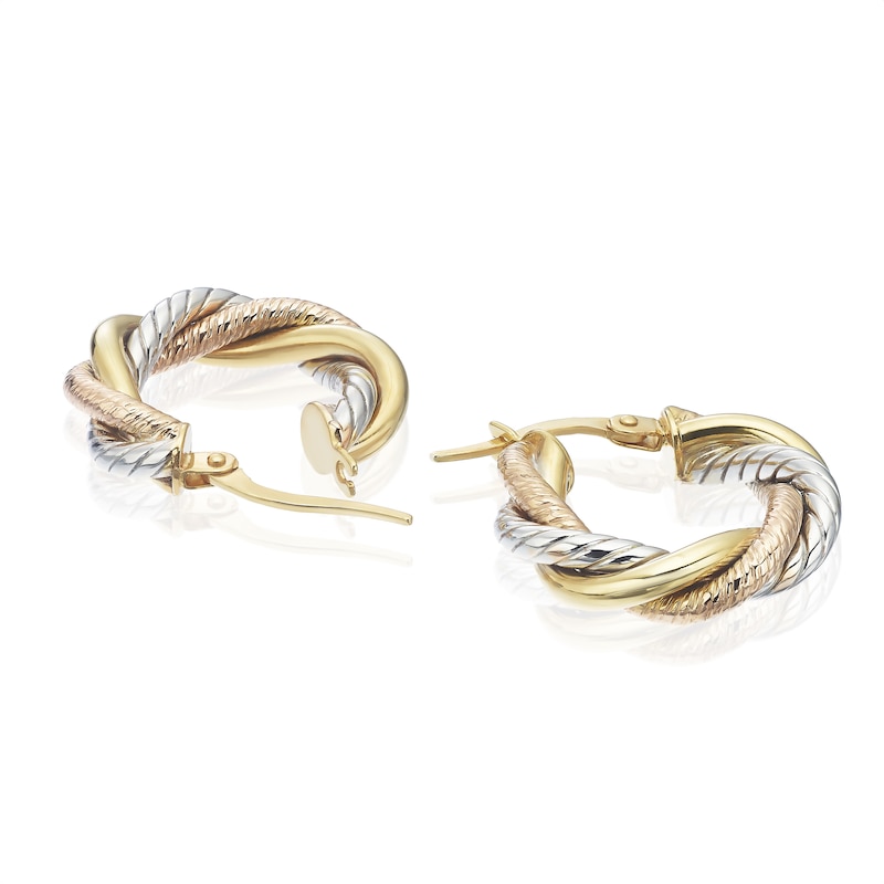 Main Image 2 of 9ct Tri Gold 10mm Texture Twist Hoop Earrings