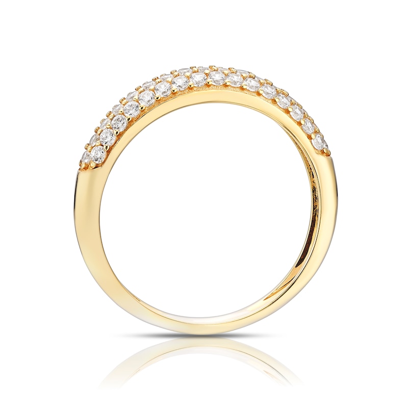 Main Image 3 of 9ct Yellow Gold Cubic Zirconia Triple Row Pavé Ring