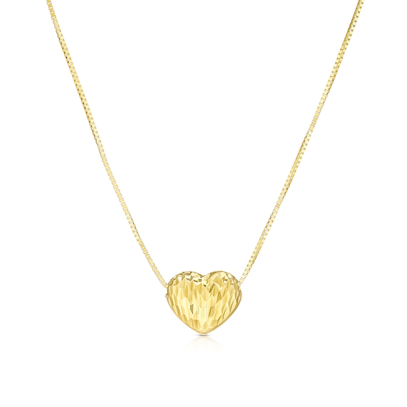 Main Image 1 of 9ct Yellow Gold 16+2&quot; Diamond Cut Heart Pendant