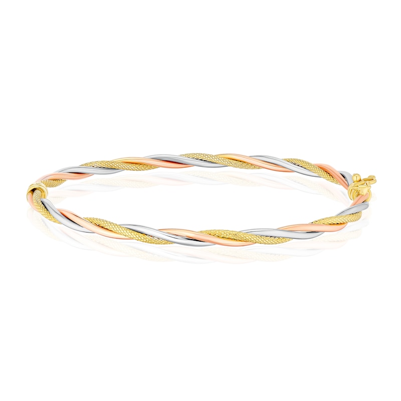 Main Image 1 of 9ct Tri Gold  Multi Texture Twist Bangle