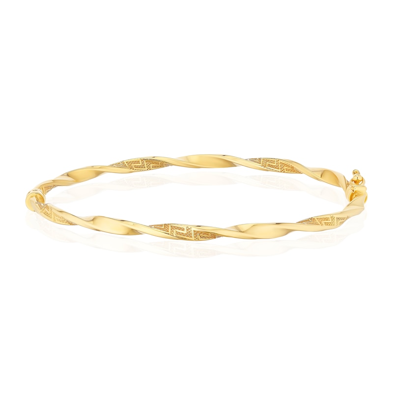 Main Image 1 of 9ct Yellow Gold Textured Twist Greek Key Bangle