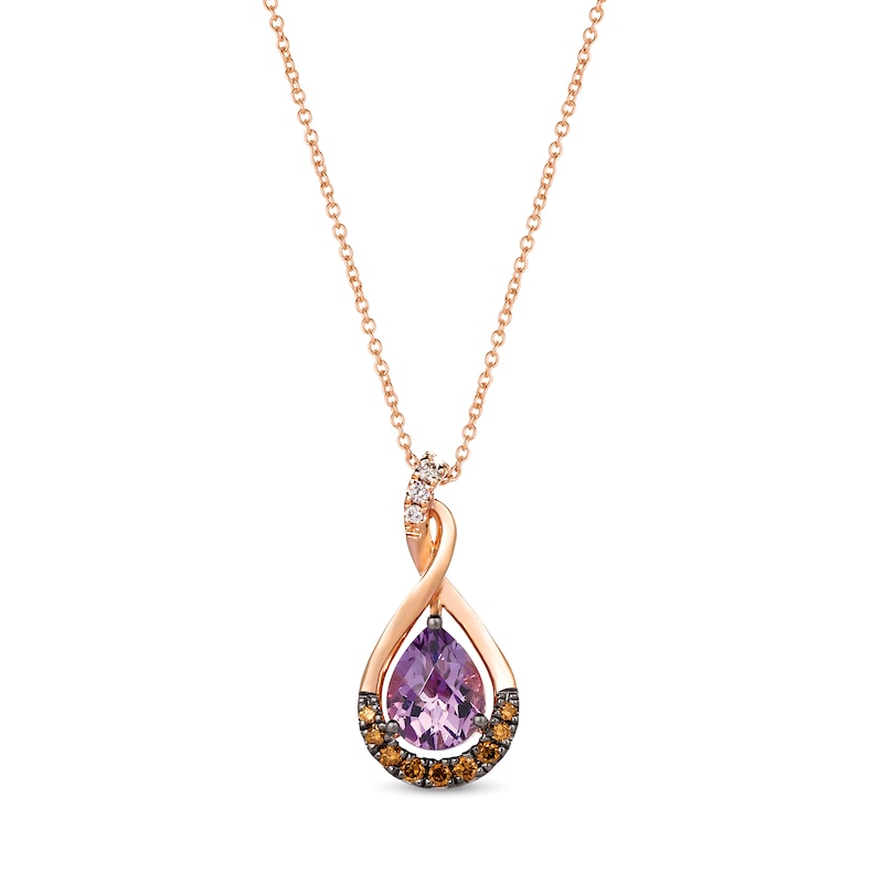 Main Image 1 of Le Vian 14ct Rose Gold 0.20ct Diamond & Grape Amethyst Pear Shaped Pendant