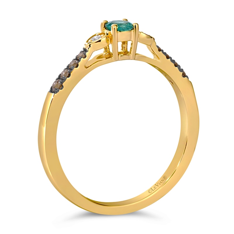 Main Image 2 of Le Vian 14ct Yellow Gold 0.12ct Diamond & Costa Smeralda Emerald Trilogy Round Ring