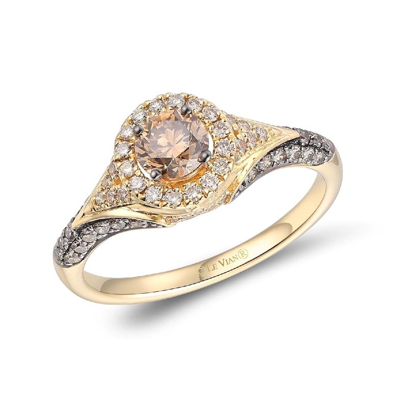 Main Image 1 of Le Vian 14ct Yellow Gold Chocolate & Nude 0.80ct Diamond Round Cut Halo Ring