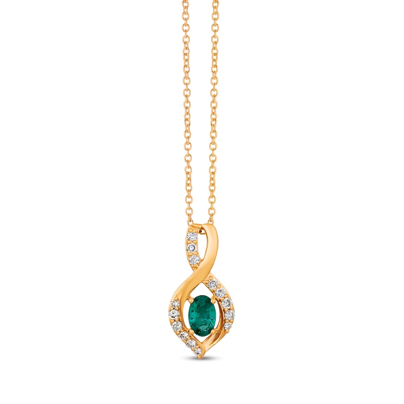 Main Image 1 of Le Vian 14ct Yellow Gold 0.20ct Diamond & Costa Smeralda Emerald Twisted Pendant