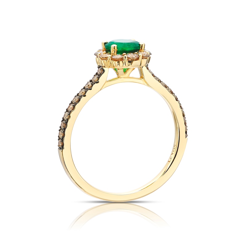 Main Image 3 of Le Vian 14ct Yellow Gold Nude Chocolate 0.50ct Diamond & Costa Smeralda Emerald Halo Ring