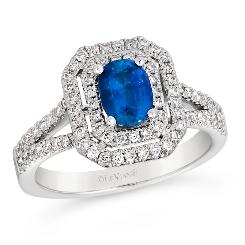 Main Image 1 of Le Vian Platinum 0.50ct Diamond & Oval Cornflower Sapphire Halo Ring