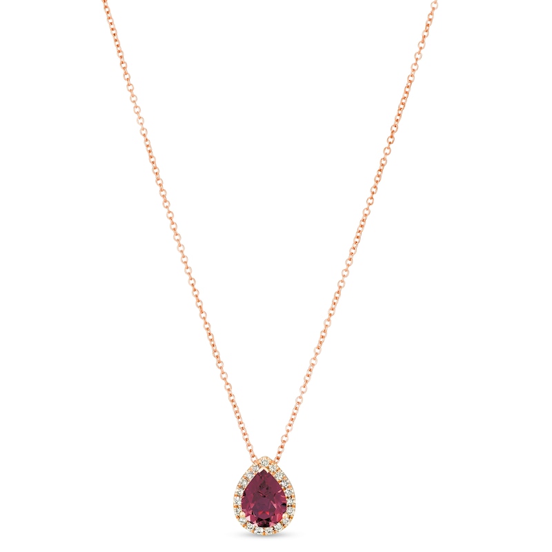 Main Image 1 of Le Vian 14ct Rose Gold 0.12ct Diamond & Raspberry Rhodolite Pear Shaped Necklace