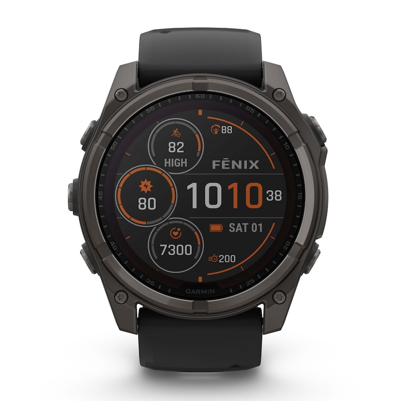 Main Image 1 of Garmin Fenix 8 51mm Carbon Grey Titanium & Black Silicone Strap Smartwatch