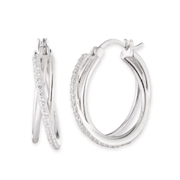 Lauren Ralph Lauren Sterling Silver Pavé Criss Cross Hoop Earrings