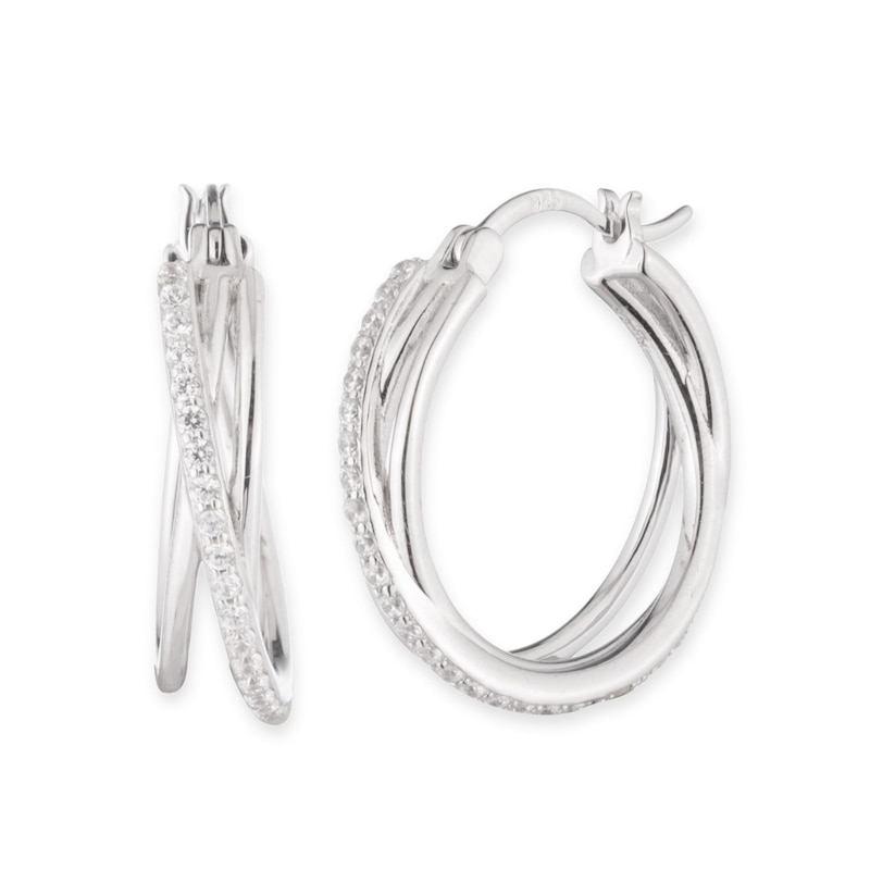 Main Image 1 of Lauren Ralph Lauren Sterling Silver Pavé Criss Cross Hoop Earrings