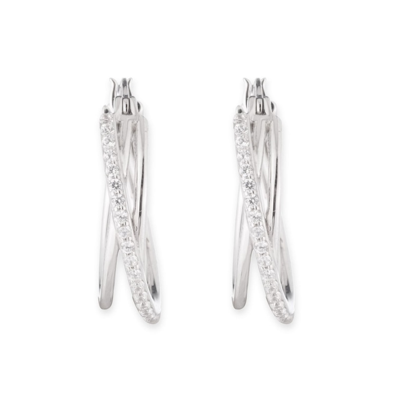 Main Image 2 of Lauren Ralph Lauren Sterling Silver Pavé Criss Cross Hoop Earrings