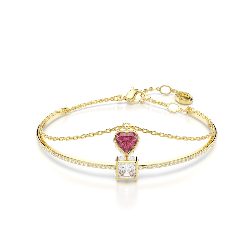 Main Image 1 of Swarovski Chroma Gold Tone 6.7&quot; Red Zirconia Heart Shaped Charm Bangle