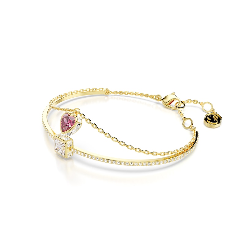 Main Image 2 of Swarovski Chroma Gold Tone 6.7&quot; Red Zirconia Heart Shaped Charm Bangle