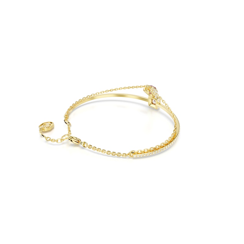 Main Image 4 of Swarovski Chroma Gold Tone 6.7&quot; Red Zirconia Heart Shaped Charm Bangle