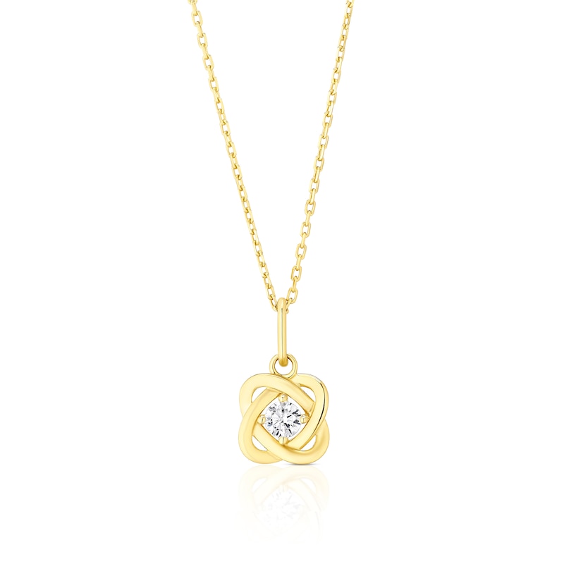 Main Image 1 of 18ct Yellow Gold 16+2&quot; Cubic Zirconia Knot Pendant