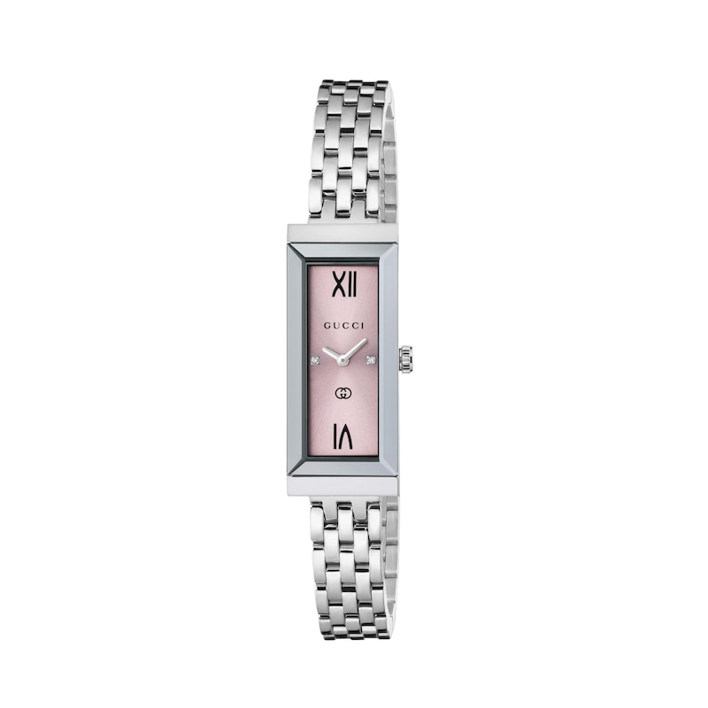 Main Image 1 of Gucci G-Frame 14x34mm Pink Diamond Dial & Stainless Steel Bracelet Watch