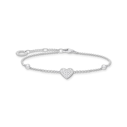 Thomas Sabo Brace Sterling Silver 6.3&quot; Stone Set Heart Bracelet