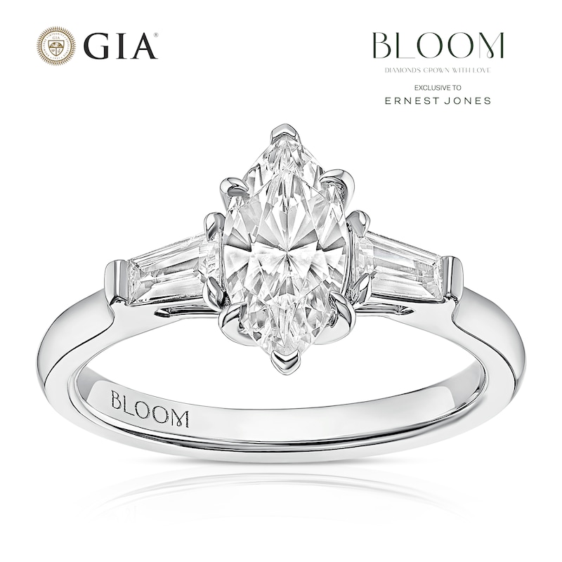 Main Image 1 of BLOOM Paris Platinum 1.28ct Lab Grown Diamond Marquise & Tapered Baguette Trilogy Ring