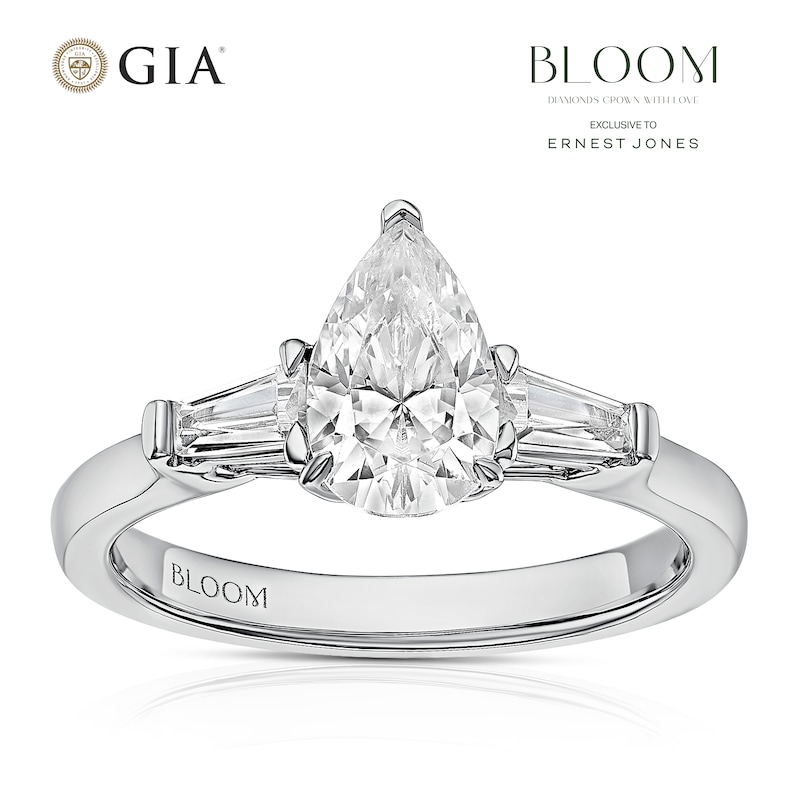 Main Image 1 of BLOOM Capri Platinum 1.28ct Lab Grown Diamond Pear & Tapered Baguette Trilogy Ring