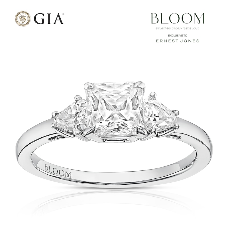 Main Image 1 of BLOOM Venice Platinum 1.50ct Lab Grown Diamond Radiant Trilogy Ring