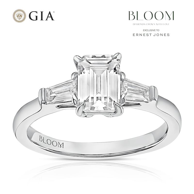 Main Image 1 of BLOOM Rome Platinum 1.28ct Lab Grown Diamond Emerald & Tapered Baguette Trilogy Ring