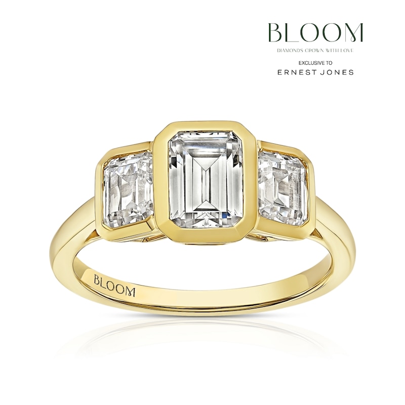 Main Image 1 of BLOOM Seville 14ct Yellow Gold Seamless 2ct Lab Grown Diamond Emerald Trilogy Ring