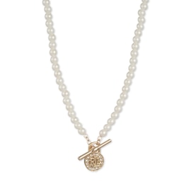 Lauren Ralph Lauren Gold Tone 17&quot; Faux Pearl Logo Padlock Necklace