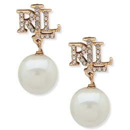 Lauren Ralph Lauren Gold Tone & Logo Faux Pearl Drop Earrings