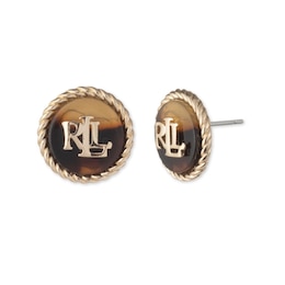 Lauren Ralph Lauren Gold Tone & Tortoise Logo Stud Earrings