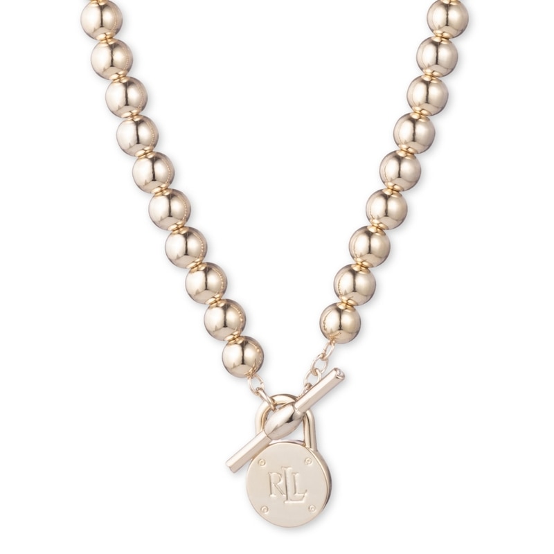 Main Image 1 of Lauren Ralph Lauren Signature Gold Tone 17&quot; Beaded Logo Padlock Necklace