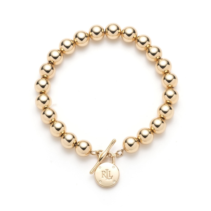 Main Image 1 of Lauren Ralph Lauren Signature Gold Tone 7.75&quot; Beaded Logo Padlock Bracelet