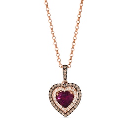 Le Vian 14ct Rose Gold 0.40ct Diamond & Rhodolite Heart Shaped Halo Necklace