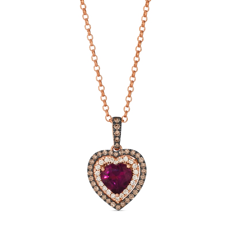 Main Image 1 of Le Vian 14ct Rose Gold 19&quot; 0.40ct Diamond & Rhodolite Heart Shaped Halo Necklace