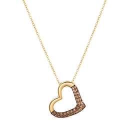 Le Vian 14ct Yellow Gold Chocolate 0.25ct Diamond Open Heart Shaped Necklace