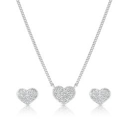 Sterling Silver 0.15ct Diamond Stud Earrings & Necklace Jewellery Set