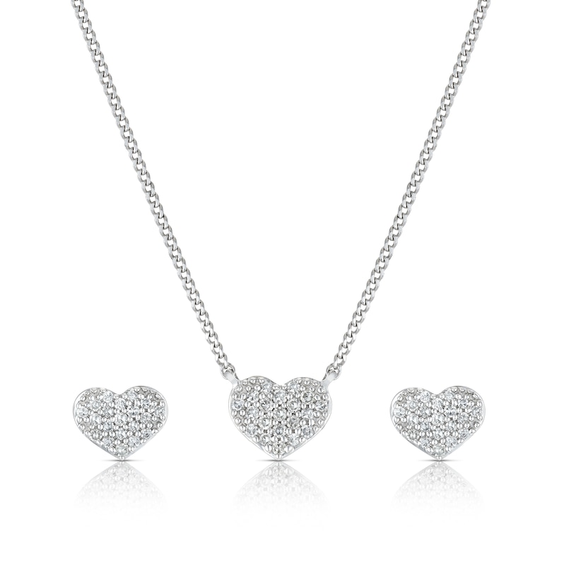 Main Image 1 of Sterling Silver 0.15ct Diamond Stud Earrings & Necklace Jewellery Set