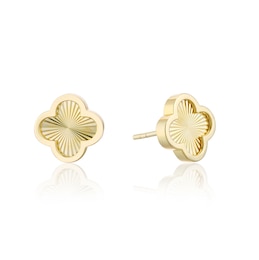 9ct Yellow Gold Diamond Cut Clover Stud Earrings