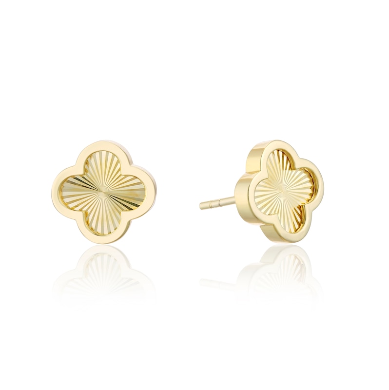 Main Image 1 of 9ct Yellow Gold Diamond Cut Clover Stud Earrings