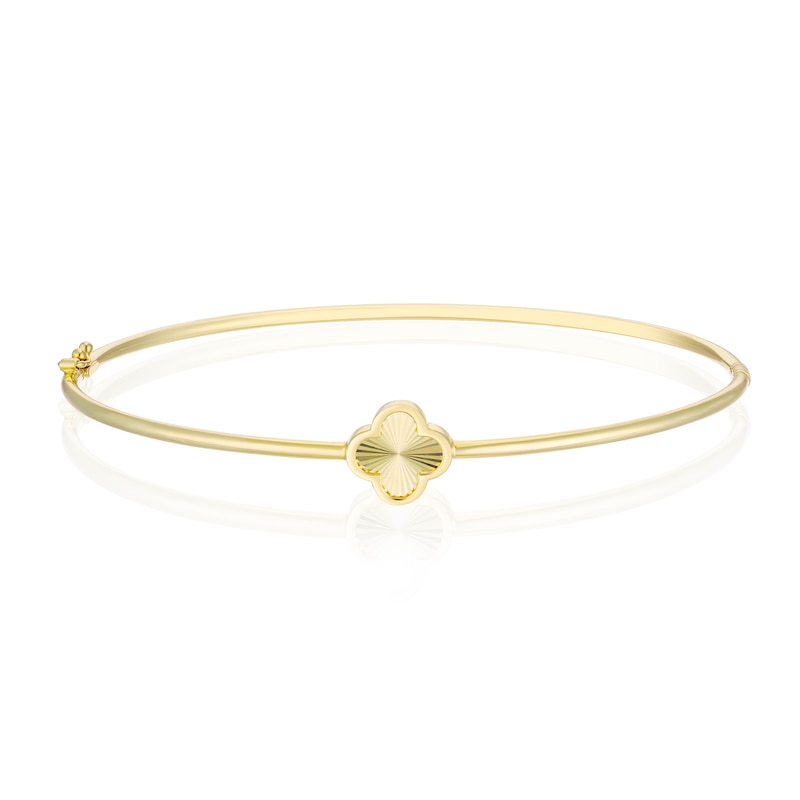 Main Image 1 of 9ct Yellow Gold Diamond Cut Clover Charm Bangle