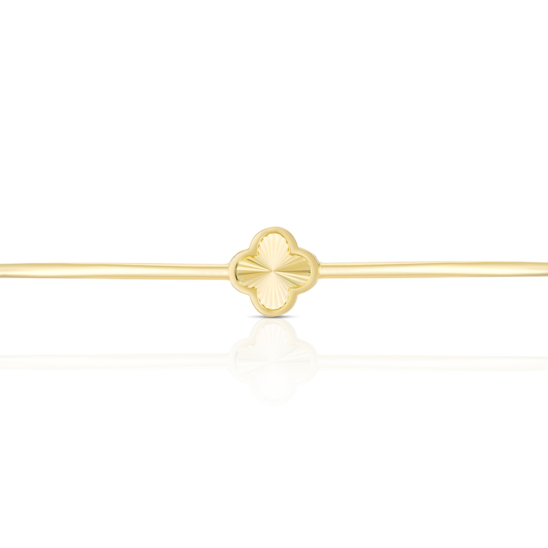 Main Image 2 of 9ct Yellow Gold Diamond Cut Clover Charm Bangle