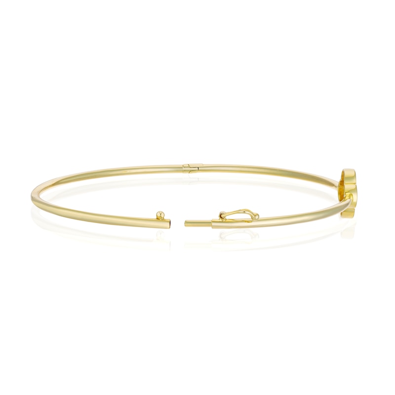 Main Image 3 of 9ct Yellow Gold Diamond Cut Clover Charm Bangle