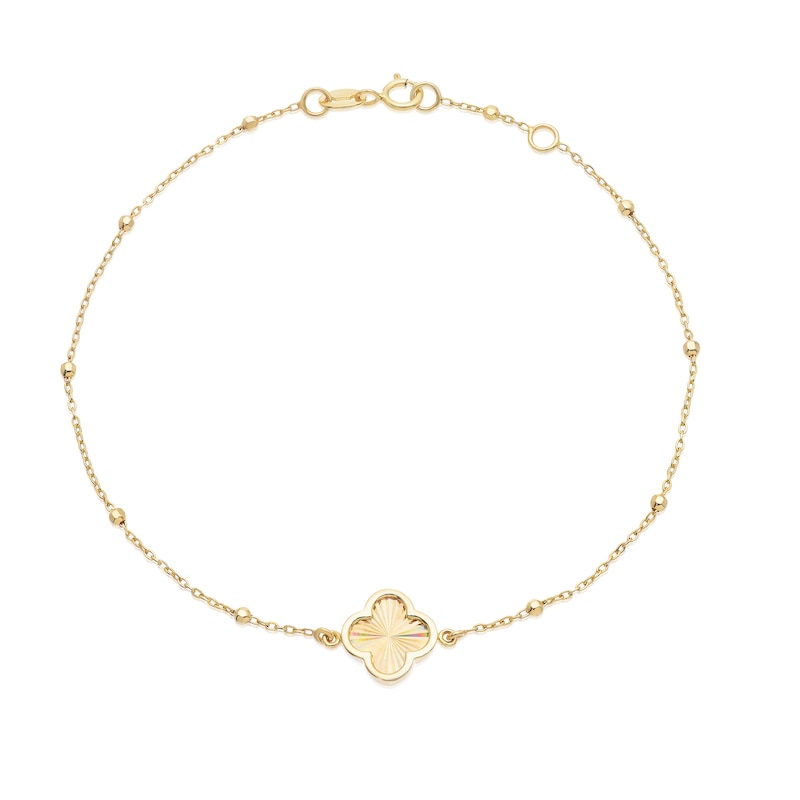 Main Image 1 of 9ct Yellow Gold 7&quot; Diamond Cut Clover Charm Bracelet