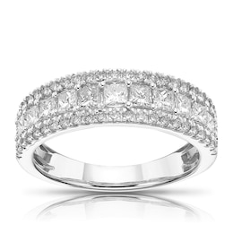 18ct White Gold 1ct Diamond Princess Triple Row Ring