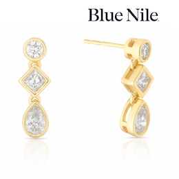 Blue Nile 14ct Yellow Gold 1ct Diamond Mixed Cut Trio Drop Earrings