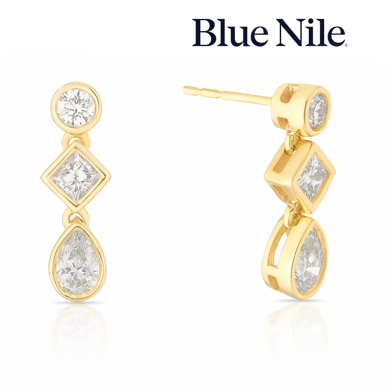 Main Image 1 of Blue Nile 14ct Yellow Gold 1ct Diamond Mixed Cut Trio Drop Earrings