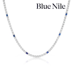 Blue Nile 14ct White Gold 18&quot; 2ct Diamond & Sapphire Tennis Necklace