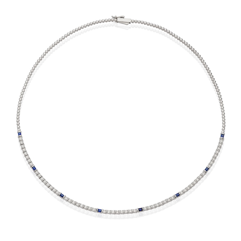 Main Image 2 of Blue Nile 14ct White Gold 18&quot; 2ct Diamond & Sapphire Tennis Necklace